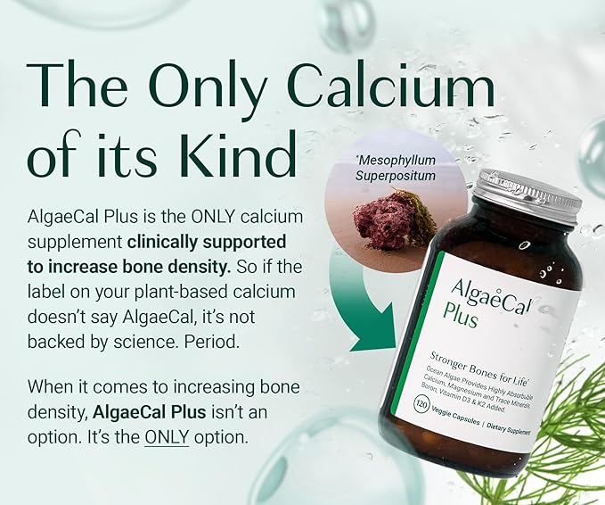 AlgaeCal - Bone Builder Pack for Bone Density Increase Clinically Supported Plant Based Calcium Supplement &amp Strontium Vitamins K2 (100mg) D3 (1600 IU) Magnesium &amp 16 Essential nutrients