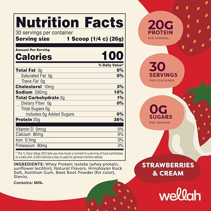 Wellah Protein Your Whey (30 Servings Strawberries and Cream) Whey Protein Isolate (WPI)
