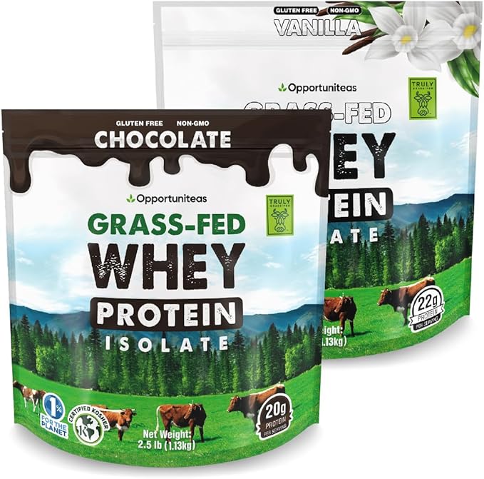 Opportuniteas Grass Fed Vanilla Choco Whey Protein Isolate Powder - 20g Protein Powder Without Artificial Sweeteners Hormone-Free Cows Non GMO - 5lb
