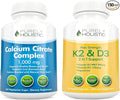 Purely Holistic Calcium Citrate Complex 1000mg + Vitamin D3 125mcg K2 MK7 90mcg - 365 Vegan Capsules + 150 Vegetarian Capsules Bundle - Made in USA