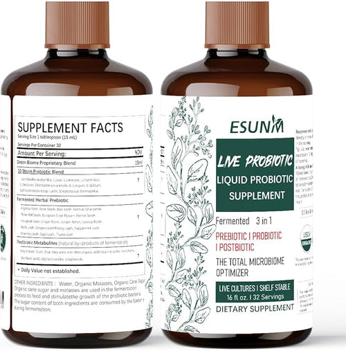 3-in-1 Liquid Probiotic Complex with Prebiotics Probiotics &amp Postbiotics - Features 10 Clinical Strains + 18 Organic Fermented Herbs - Complete Gut &amp Microbiome Support for Men &amp Women (1