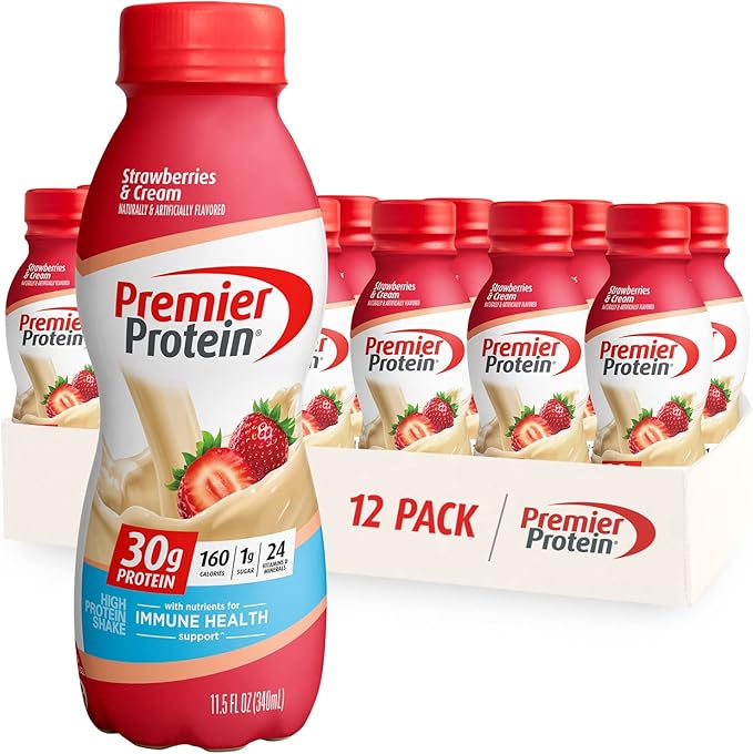 Premier Protein Shake Cookie Dough 12 Pack Strawberries Immune Health 12 Pack 30g Protein 1g Sugar 24 Vitamins