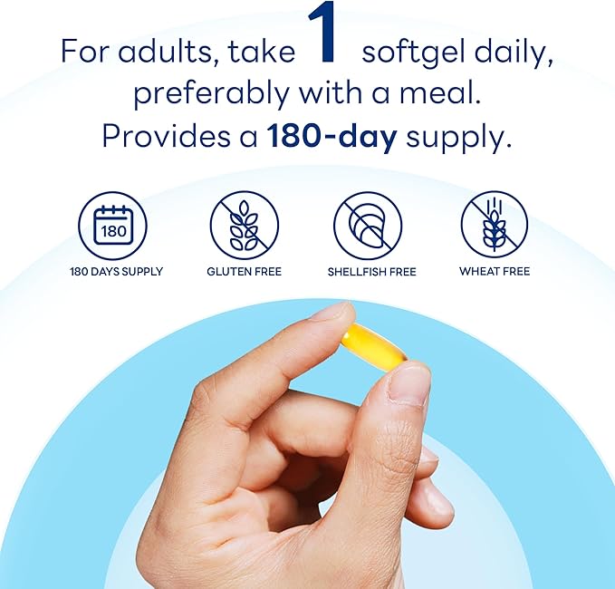 Vitamin World Triple Strength Omega 3 Fish Oil 1360 mg Supplement 950 mg Active Omega-3 Fatty Acids with EPA &amp DHA Supports Heart Brain &amp Joint Health Gluten Free 180 Softgels 6 Months S