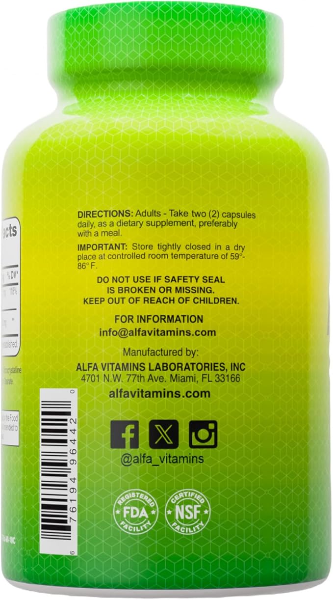 ALFA VITAMINS Moringa with Vitamin B6 Nutrient-Rich Superfood Supplement with Antioxidants &amp Essential B Vitamins – 100 Capsules (2-Pack)