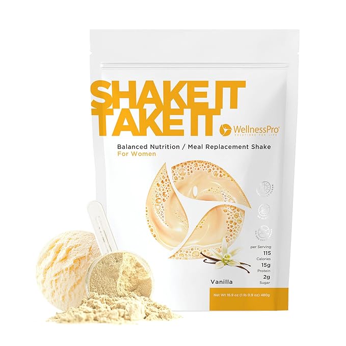 WellnessPro Womens Meal Replacement Shake - 15 Servings 15g Protein Vanilla Flavor Shake &amp Smoothie Powder with Vitamins &amp Minerals for Women Keto Friendly Gluten Free