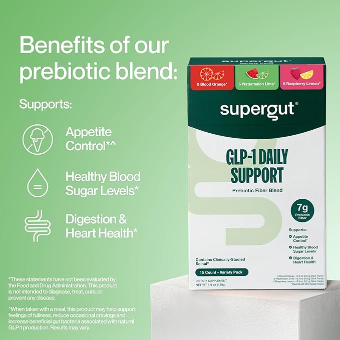 Supergut GLP1 Daily Support Variety Pack - High Fiber GLP-1 Supplement Powder for Women &amp Men - Sugar-Free Drink Mix for Gut Health &amp Digestive Support (15 Servings)