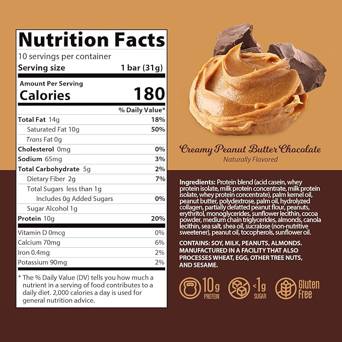 Genius Gourmet Protein Bar Chocolate Peanut Butter Keto Snack Low Carb Low Sugar &amp Gluten Free Protein Snacks for Adults 10G of Whey Protein per Protein Bar 5 Net Carbs 10 Count