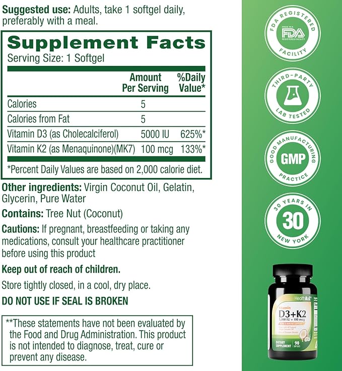 HealthA2Z® Total Home Relief &amp Vitality Bundle | Cold &amp Allergy Tablets (72 Count) + Ibuprofen 200mg (250 Count) + Vitamin D3 (5000 IU) + K2 MK-7 Softgels with Virgin Coconut Oil (90 Count)