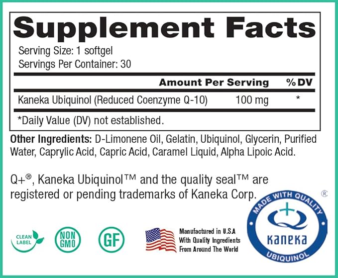 Peak CoQSol10 CF - 100% Crystal-Free Ubiquinol CoenzymeQ10 for Enhanced Bioavailability - Ubiquinol CoQ10 - Natural Energy Booster - Supports Immunity Brain and Heart Health (30 Softgels)