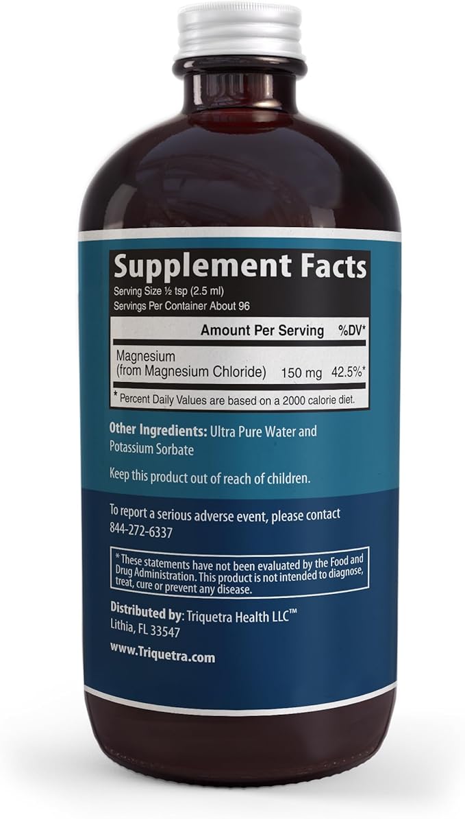Liquid Magnesium | 8 oz - Ionic Magnesium Chloride Highest &amp Fastest Absorption - Calm Mood Sleep Muscle Cramps &amp Spasms Natural Laxative – Vegan Glass Bottle (96 Servings)