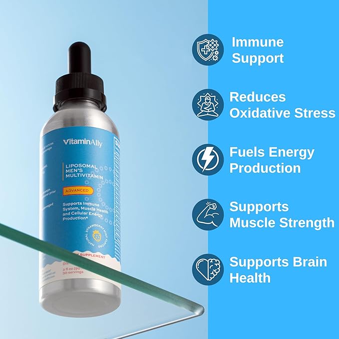 Liposomal Men's Liquid Multivitamin Drops | Non-GMO | Sugar Free | Gluten Free | 30 Day Supply | Supports Immune System Muscle Health Cellular Energy Production