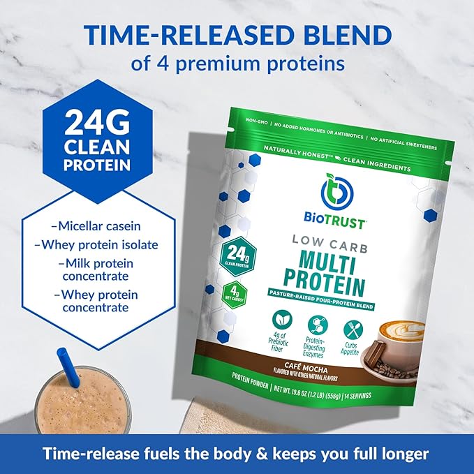 BioTrust Low Carb Protein Powder – Delicious Whey &amp Casein Blend from Grass-Fed Hormone Free Cows – Non GMO Gluten Free (Cafe Mocha)