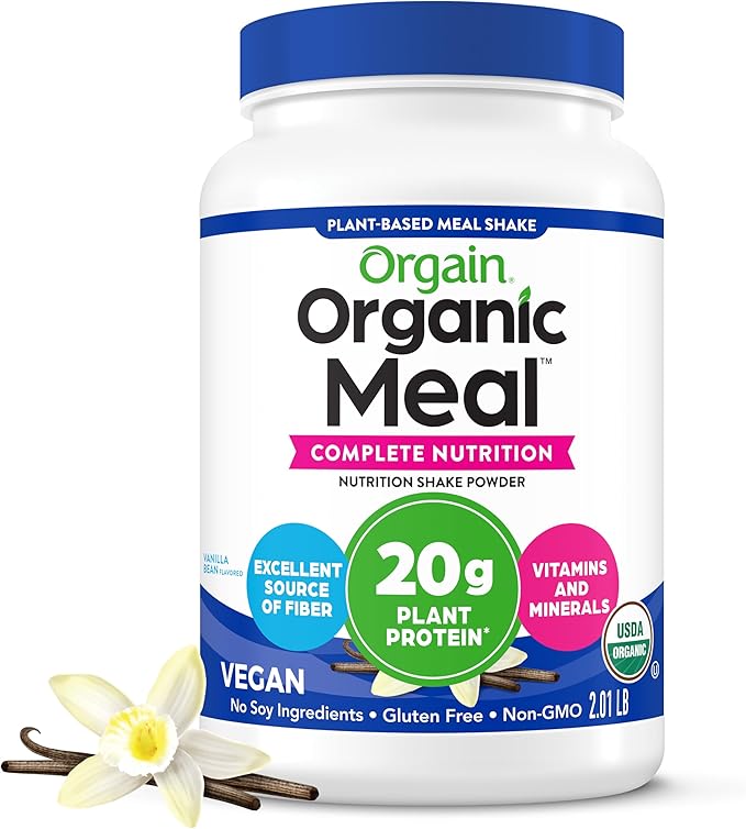 Orgain Organic Vegan Meal Replacement Protein Powder Vanilla Bean - 20g Plant Based Protein Gluten Free Dairy Free Lactose Free Soy Free No Sugar Added For Smoothies &amp Shakes - 2.03lb