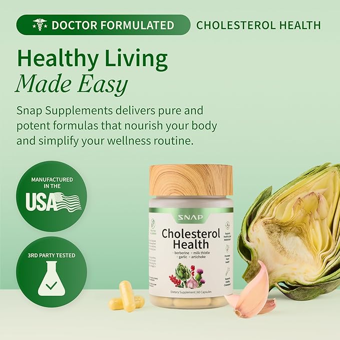 Snap Supplements Cholesterol Health + Organic Spirulina and Chlorella Bundle 60 + 120 Vegetarian Capsules
