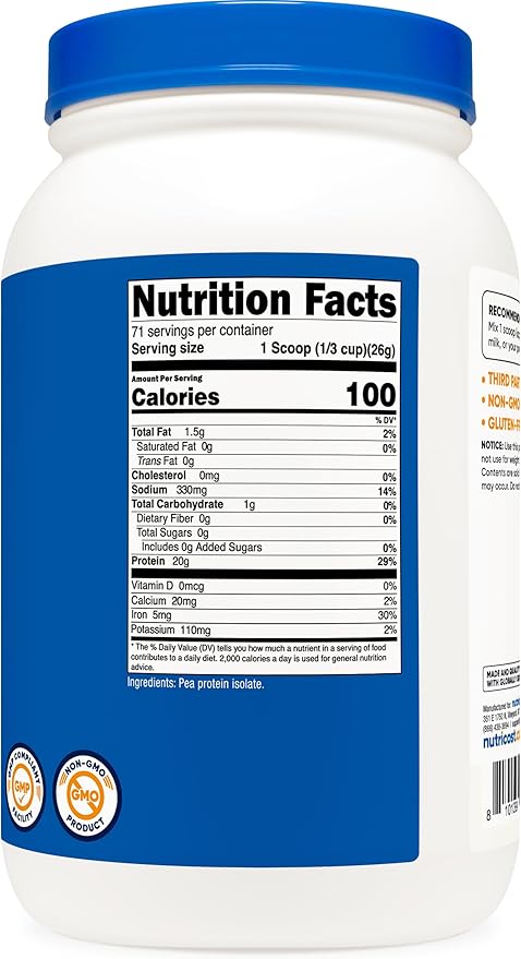Nutricost Pea Protein Powder (4 LBS) Unflavored - 20g of Vegan Pea Protein Isolate GMO-Free Gluten-Free 71 Servings