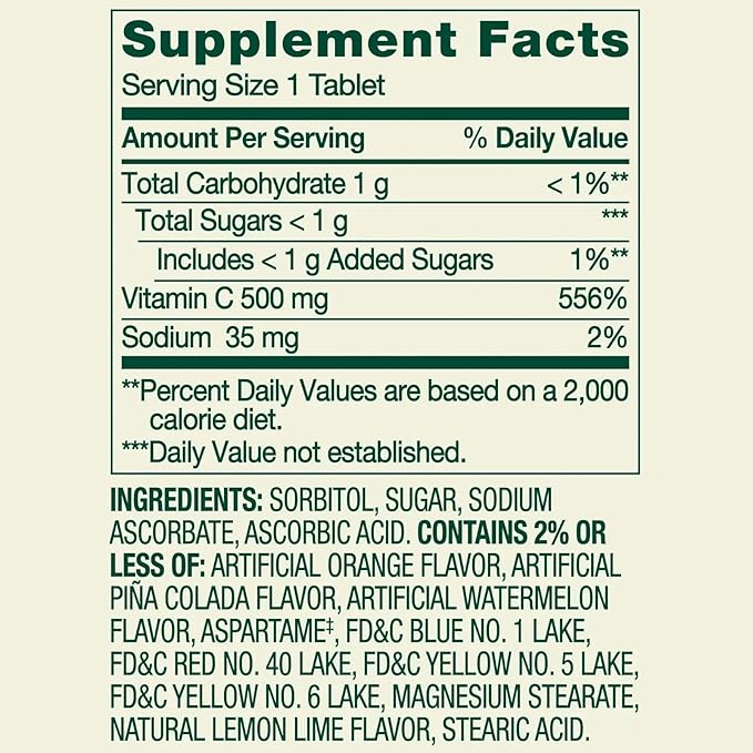 Spring Valley Vitamin C 500 mg Chewable Tablets Immune Support Dietary Supplement 200 Count