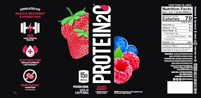 Protein2o 15g Whey Protein Infused Water Mixed Berry 16.9 oz Bottle (Pack of 12)…