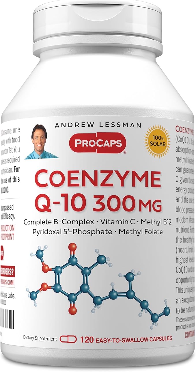ANDREW LESSMAN Coenzyme Q-10 300 mg 120 Capsules - Essential for Energy Production and Optimum Key Organ Function Anti-Oxidant Support Depleted by Aging Plus B-Complex. Easy to Swallow Capsules