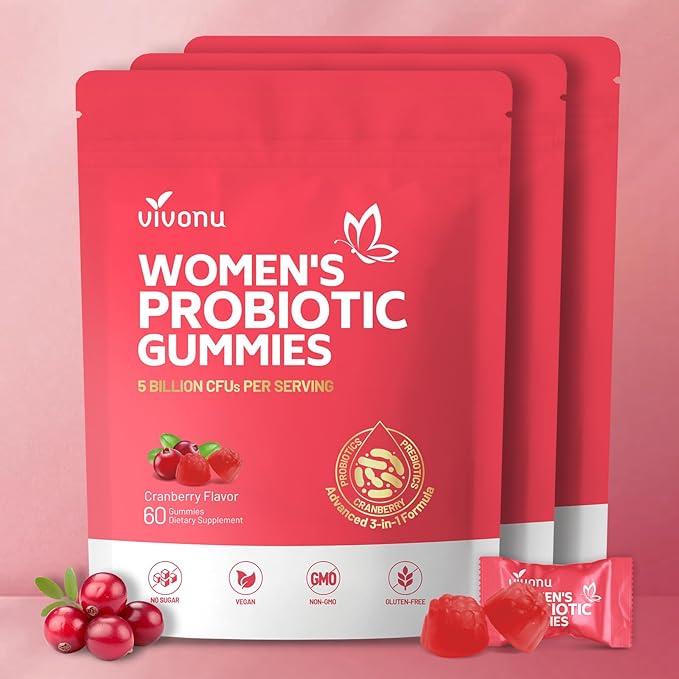 VivoNu Vaginal Probiotics for Women Feminine Balance pH Gummies for Healthy Odor Yeast Balance &amp Flora + Vitamin C for Immune Support -Cranberry
