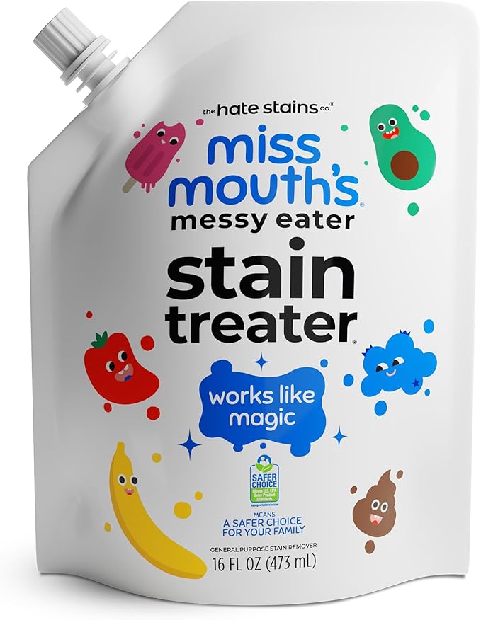 Miss Mouth's Messy Eater Stain Treater - 16oz Refill - Newborn &amp Baby Essentials - No Dry Cleaning Food Grease Coffee Off Laundry Underwear Fabric