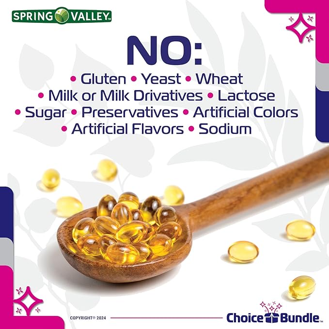 Spring Valley Vitamin D3 Softgels 125 mcg 5000 IU 250 Ct 4 pk (1000 Total) + Vitamin Vitality &amp Pill Container (6 Items)!