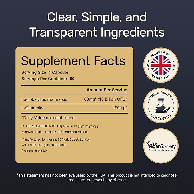 Inessa Daily Biotic - Probiotics for Women Digestive Health with Delayed Release Technology - Advanced Probiotic with 10 Billion CFU - Lactobacillus Rhamnosus Strain 60 Vegan Capsules for Men &amp Wo