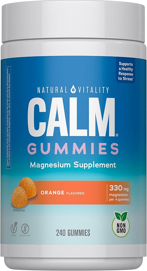 Natural Vitality Calm Magnesium Gummies | 330mg Per Serving | Orange Flavored Supplement | Gluten-Free &amp Vegan | 240 Count