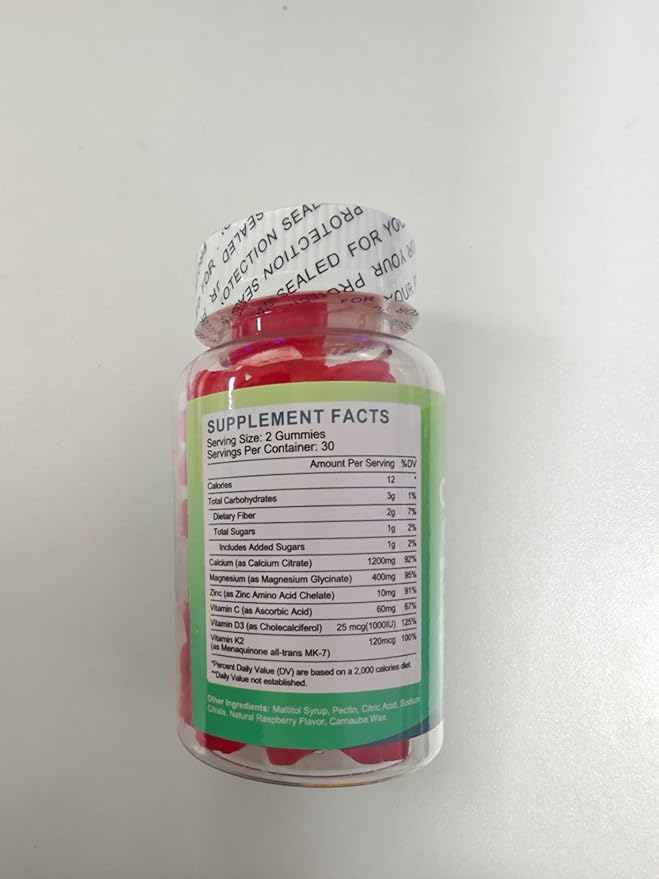 1200mg Calcium Citrate with Vitamin D3 Gummies for Bones Muscles Immune Support Chewable Calcium Citrate with Vitamin D3 K2 C Magnesium Zinc Raspberry