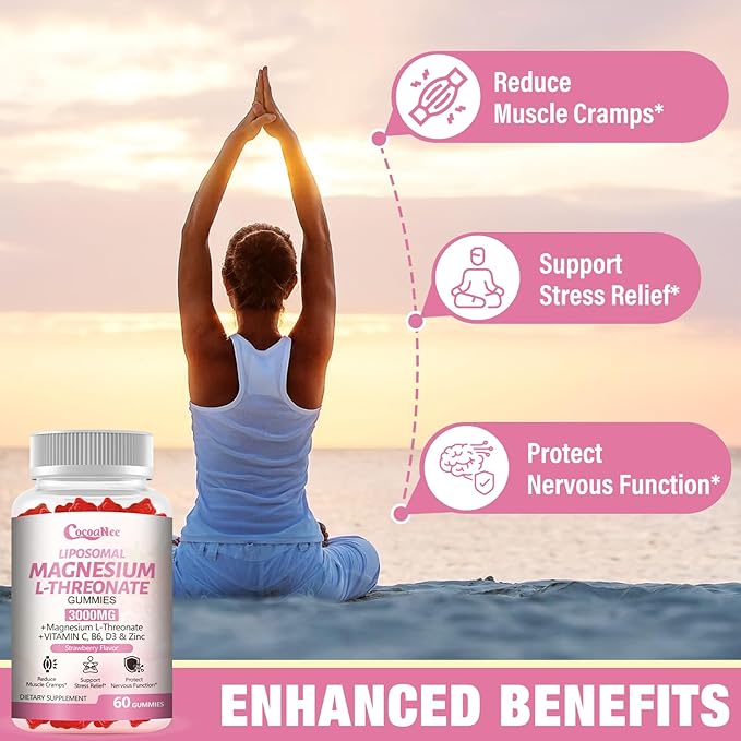 3000mg Liposomal Magnesium Threonate Gummies Magnesium Glycinate Supplements Liposomal Enhance 98% Absorption Intestinal Tolerance Muscle &amp Nervous System Support for Adults