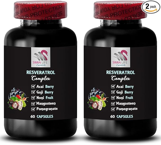 Berry Benefits - RESVERATROL Complex - Natural Ingredients Daily Support Antioxidant Shield Hydration Balance Nutritional Support Flavorful Energy Acai Berry Strength 2 Bottles 120 Capsules