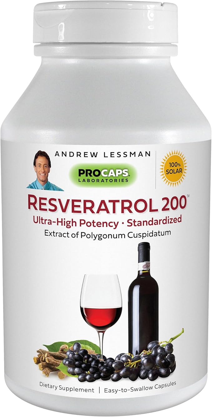ANDREW LESSMAN Resveratrol-200mg - 60 Capsules - Red Wine's Beneficial Naturally Occurring Anti-oxidant Without Alcohol. Additives Free