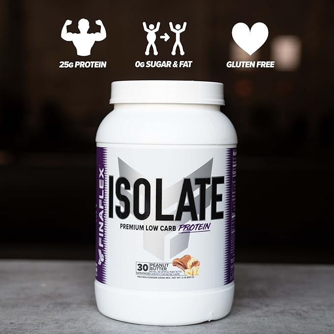 FINAFLEX ISOLATE Peanut Butter - 2 lb - 25 Grams of Iso Protein Per Serving - Milkshake-Like Taste - Zero Sugar Zero Fat &amp Gluten Free - 30 Servings