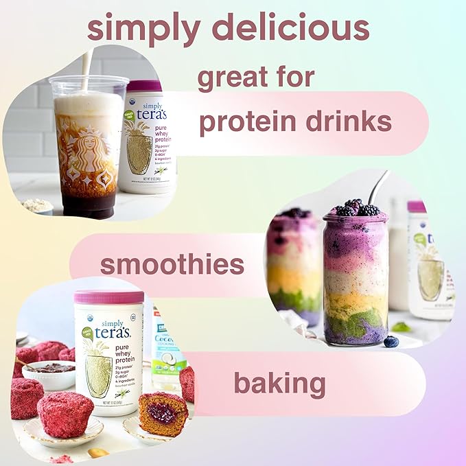 simply tera's Pure Whey Protein Powder - Grass Fed Vanilla Whey Protein Powder Clean Made Without Artificial Sweeteners Non-GMO Kosher rBGH-Free Soy-Free - 12 Oz