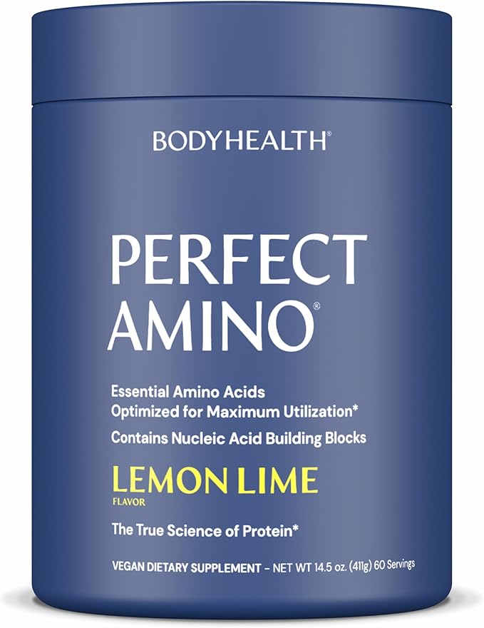 BodyHealth PerfectAmino Powder - BCAA and EAA Powder for Pre and Post Workout - Amino Acid Energy Drink for Men and Women to Support Lean Muscle and Recovery - Lemon Lime - 60 Servings
