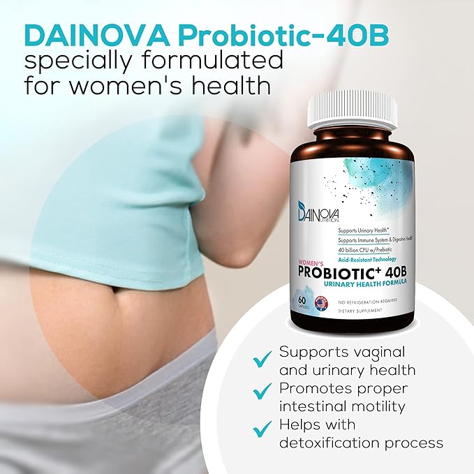 Dainova Probiotics for Women Vaginal Health Urinary Tract Health Yeast Infection &amp UTI I 40 Bil CFU Active Prebiotics and Probiotics for Women I Shelf-Stable I Acid-Resistant I 60 Caps