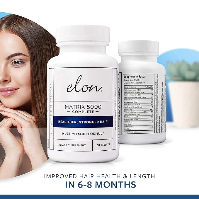 Elon Thinning Hair Scalp Cleanser &amp Matrix 5000 Complete Biotin Hair Vitamins Bundle - (60 Hair Growth Pills) - Biotin 5000mcg Vitamins for Hair Growth…