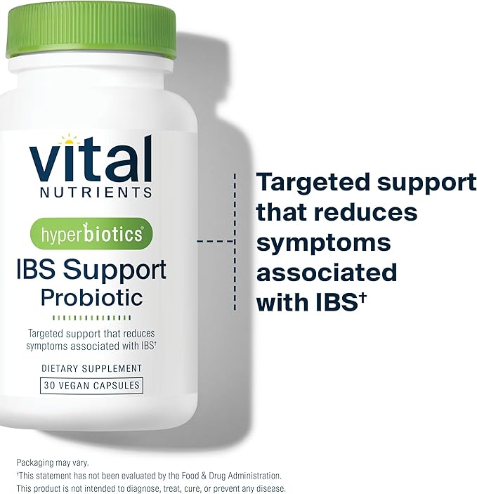 Hyperbiotics Vital Nutrients IBS Probiotic | Reduce Symptoms of IBS* | Clinically Studied Vegan probiotic for IBS Relief from Bloating Gas Diarrhea &amp Abdominal Discomfort* | 30 Capsules