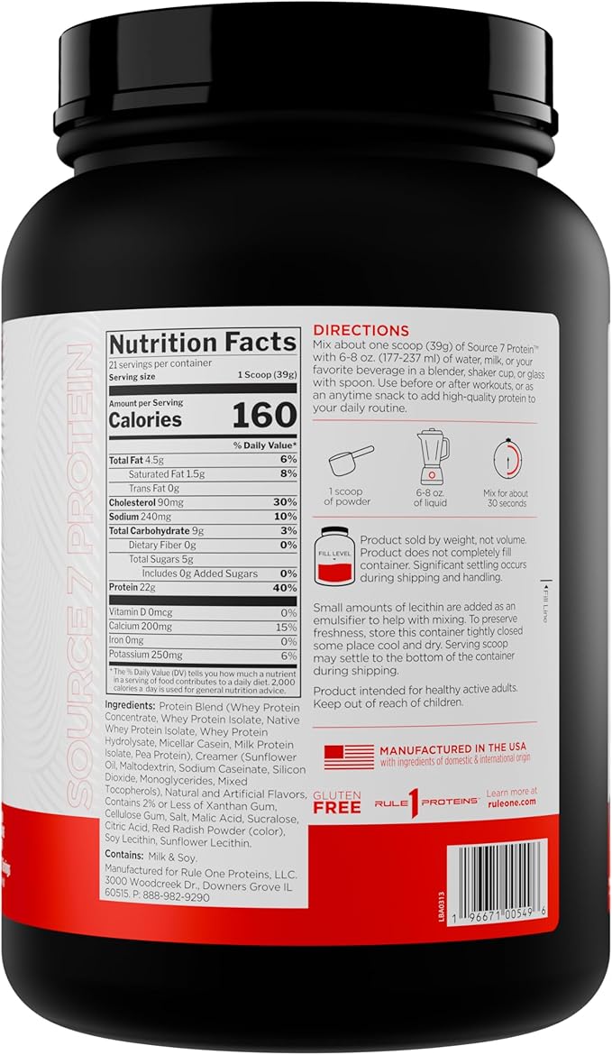 Rule 1 Source 7 Protein – Decadent Flavor Velvety Smooth Texture 22g Anytime Protein and 10g Naturally Occurring EAAs Per Serving from 7 Premium Sources (1.8 Pounds* Strawberries &amp Cream)