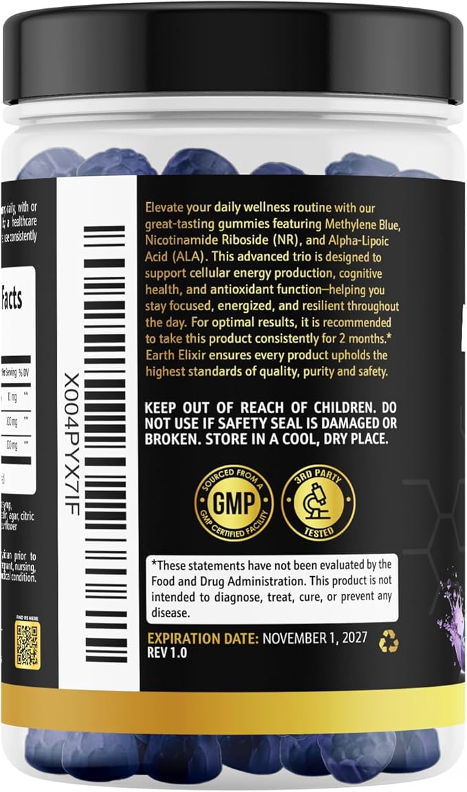 3-in-1 Methylene Blue Gummies – Methylene Blue Pharmaceutical Grade w/Alpha Lipoic Acid (ALA) &amp NAD Supplement for Energy Cognitive &amp Cellular Support – 2 Month Supply &amp 3rd Party Tested