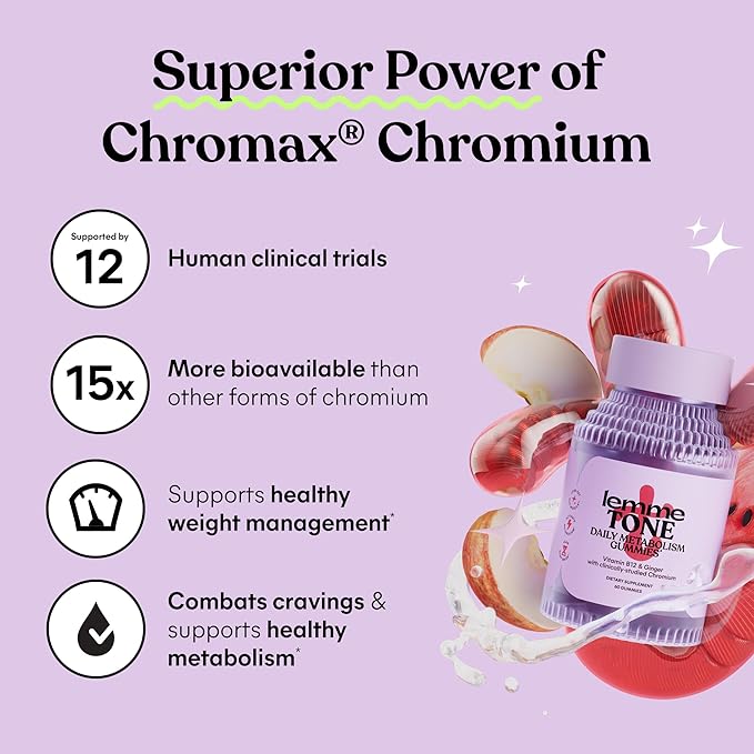 Lemme Tone Metabolism Gummies Apple Cider Vinegar Clinically Studied Chromium B12 Ginger Root Extract Promote Lean Body Mass Watermelon Apple Flavor (30 Day Supply)