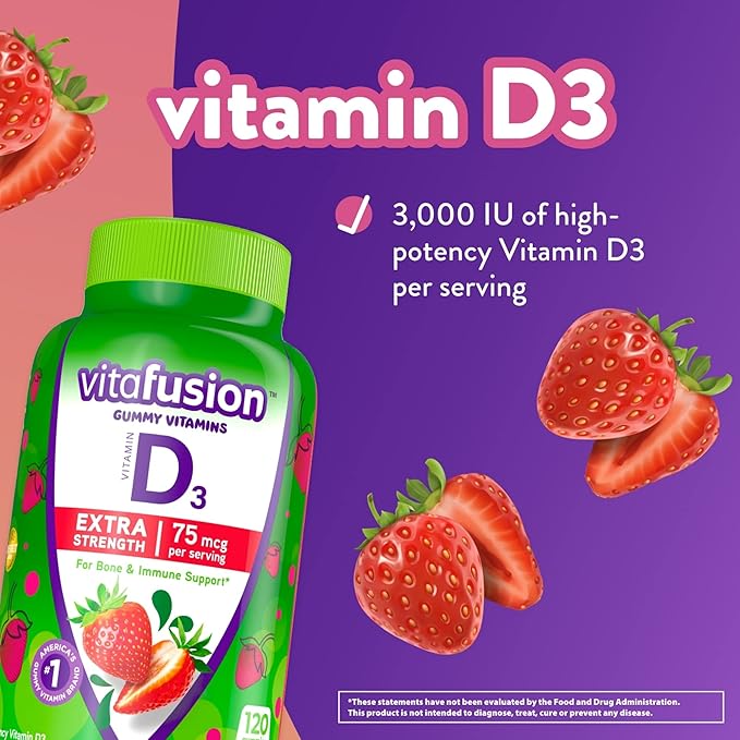 Vitafusion Extra Strength Vitamin D3 Gummy &amp Extra Strength Vitamin B12 Gummy Vitamins for Energy Metabolism Support