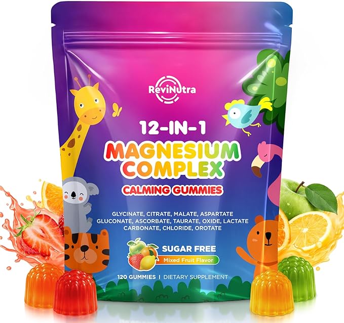 Magnesium Complex 12 in 1 - Magnesium Gummies 700mg with Glycinate Citrate Malate Oxide Taurate &amp More - Support Relaxation Muscle Function Nerve &amp Bone Health - Sugar Free Mixed Fruit 1