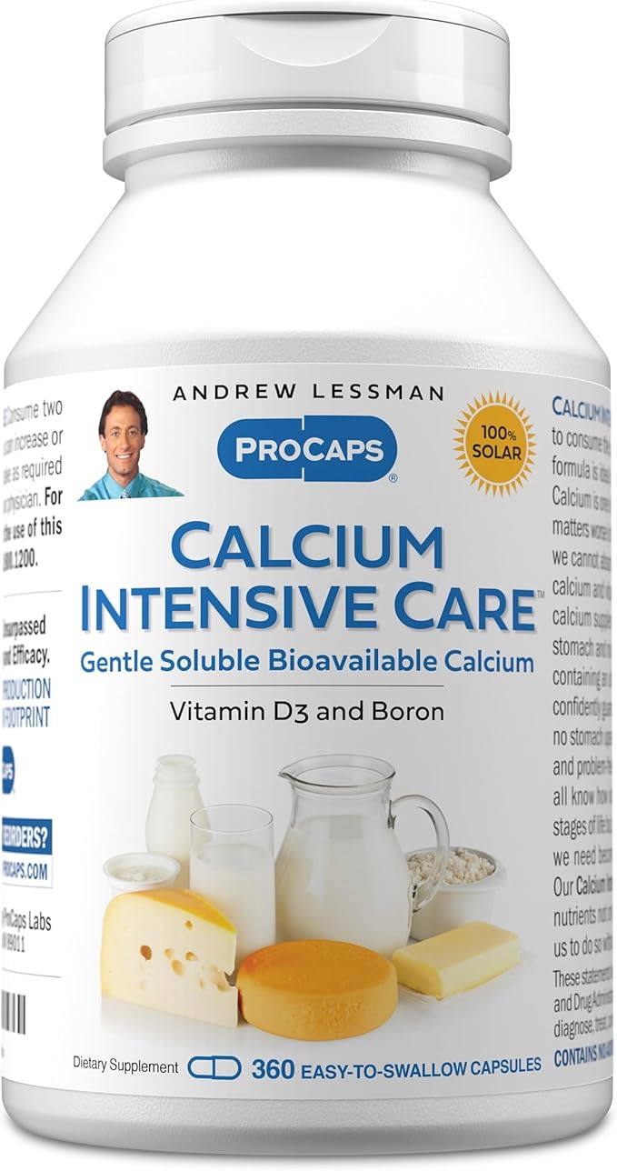ANDREW LESSMAN Calcium Intensive Care - 360 Capsules - Maintains Healthy Bone and Skeletal Tissues. Vitamin D Boron. Ultra-Fine Highly Absorbable Powder in Easy-to-Swallow Capsule. No Additives.