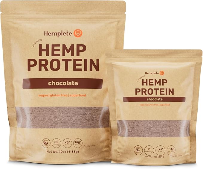 Organic Hemp Protein Powder Chocolate 40oz Value Size | Vegan Plant-Based Protein 14g Protein 70%+ Concentrate No Added Sugar Keto Friendly Clean and Natural
