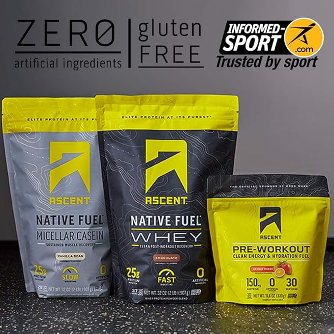 Ascent Native Fuel Whey Protein Powder - Chocolate - 15 Single Serving Packets