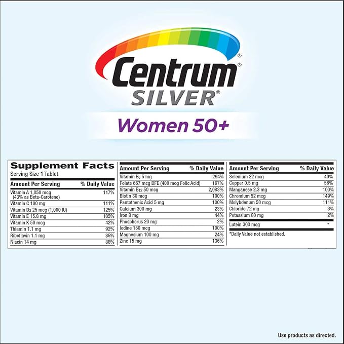 Silver Women 50+ Multivitamin 275 Tablets Higher Levels of Vitamin C &amp Zinc Daily Multimineral Supplement for Immune Heart Brain &amp Eye Health