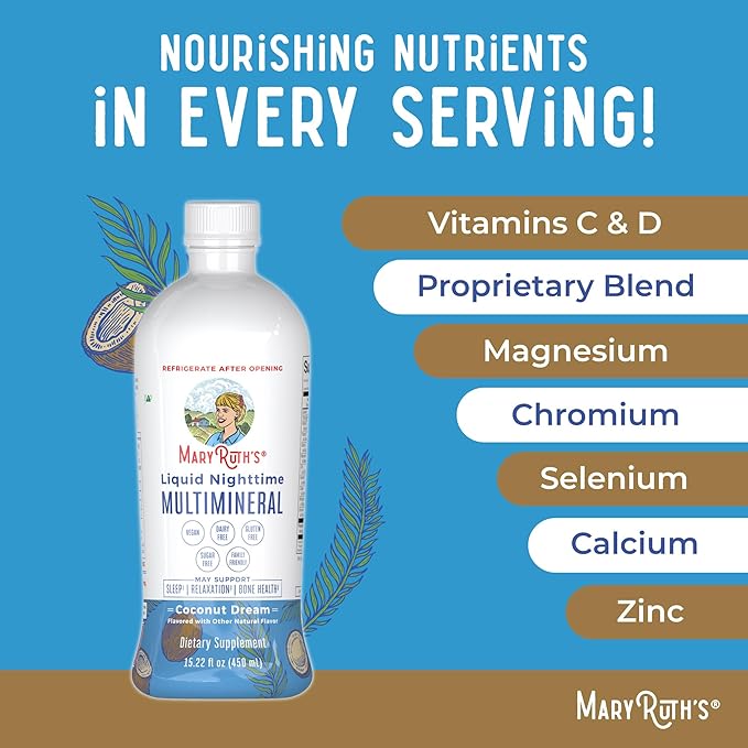 MaryRuth's Liquid Morning Multivitamin +Hair Growth (Peach Mango 15oz) &amp Nighttime Multimineral (Coconut 15oz) | Clean Label Project Verified® | Vegan Non-GMO | Beauty Bedtime Routine &amp We
