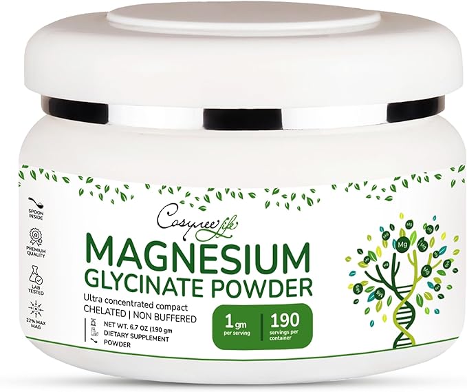 Magnesium Glycinate 220mg High Absorption Magnesium Powder for Sleep Calm Powdered Chelated Magneisum bisglycinate Glicinato de Magnesio 190 Serving