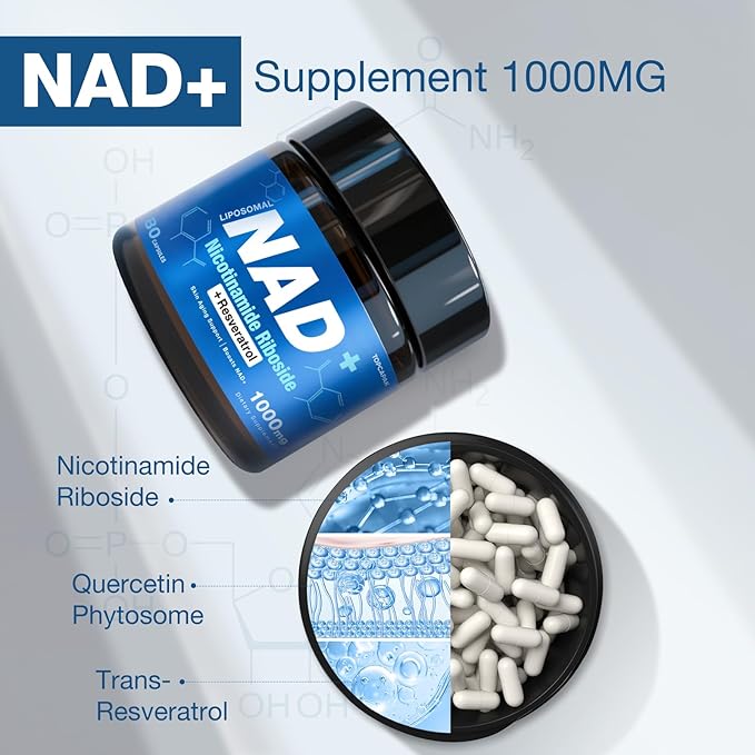 NAD Supplement - NAD Nicotinamide Riboside Resveratrol Liposomal NAD+ Supplement 1000mg for for Women &amp Men - Healthy Aging Brain and Cellular Energy Non-GMO Gluten-Free 160 Capsules