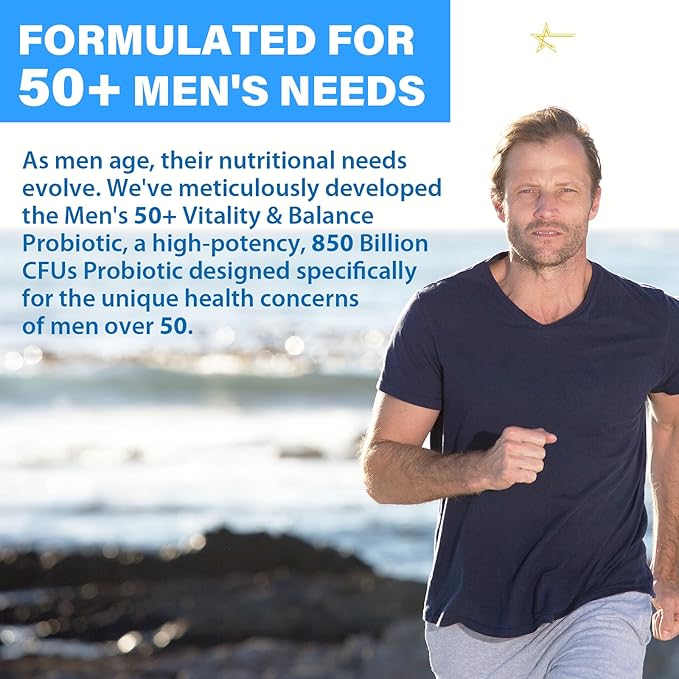 Probiotics for Men Advanced 50+ Mens Probiotic Comprehensive Gut &amp Energy Support with 850 Billion CFU 1800mg Prebiotics Fiber – Tailored Wellness Mens probiotics for Gut Health Over 50 360 Ca